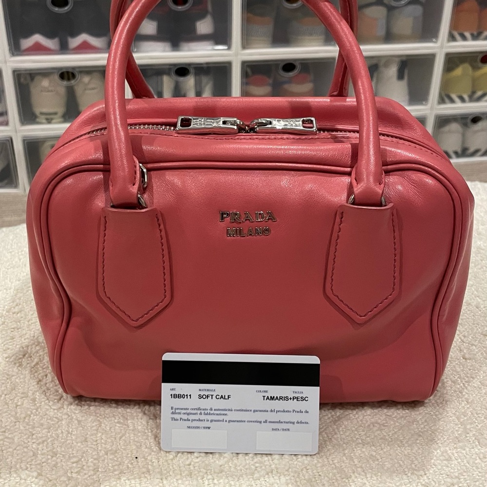 Prada Bauletto Inside Soft Calfskin Small Pink Leather Satchel - Picture 2 of 5